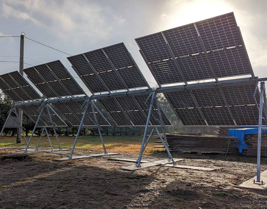 24-panel bifacial array mounted on jersey barriers at Myers Point
